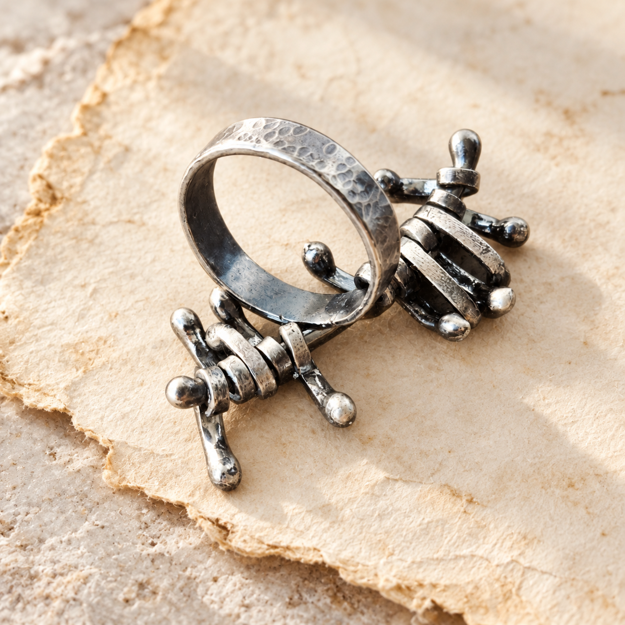 Handmade Articulated Sterling Silver R4ing with Moving Parts | SilverBuds — Image 3 of 10