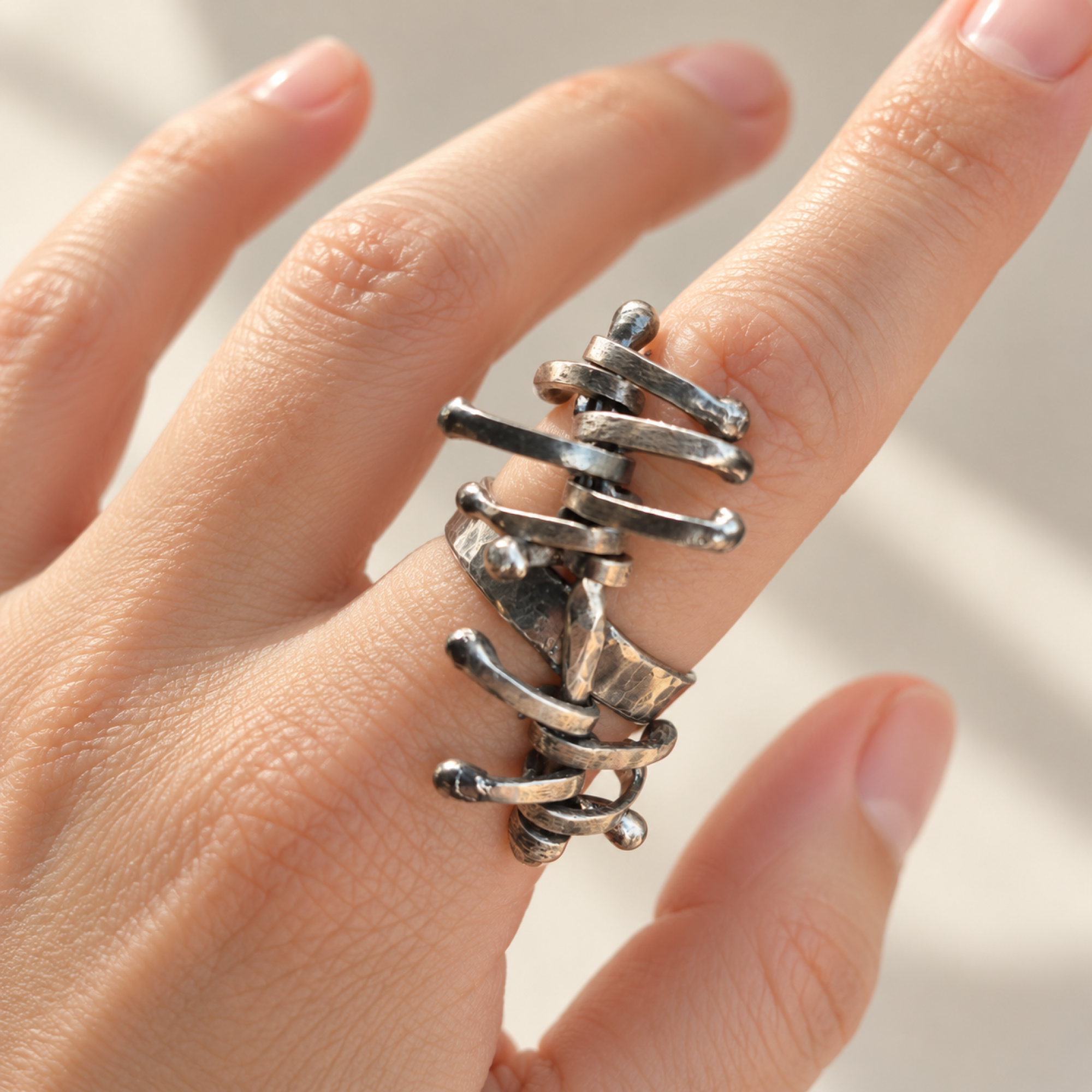 Handmade Articulated Sterling Silver R4ing with Moving Parts | SilverBuds — Image 2 of 10