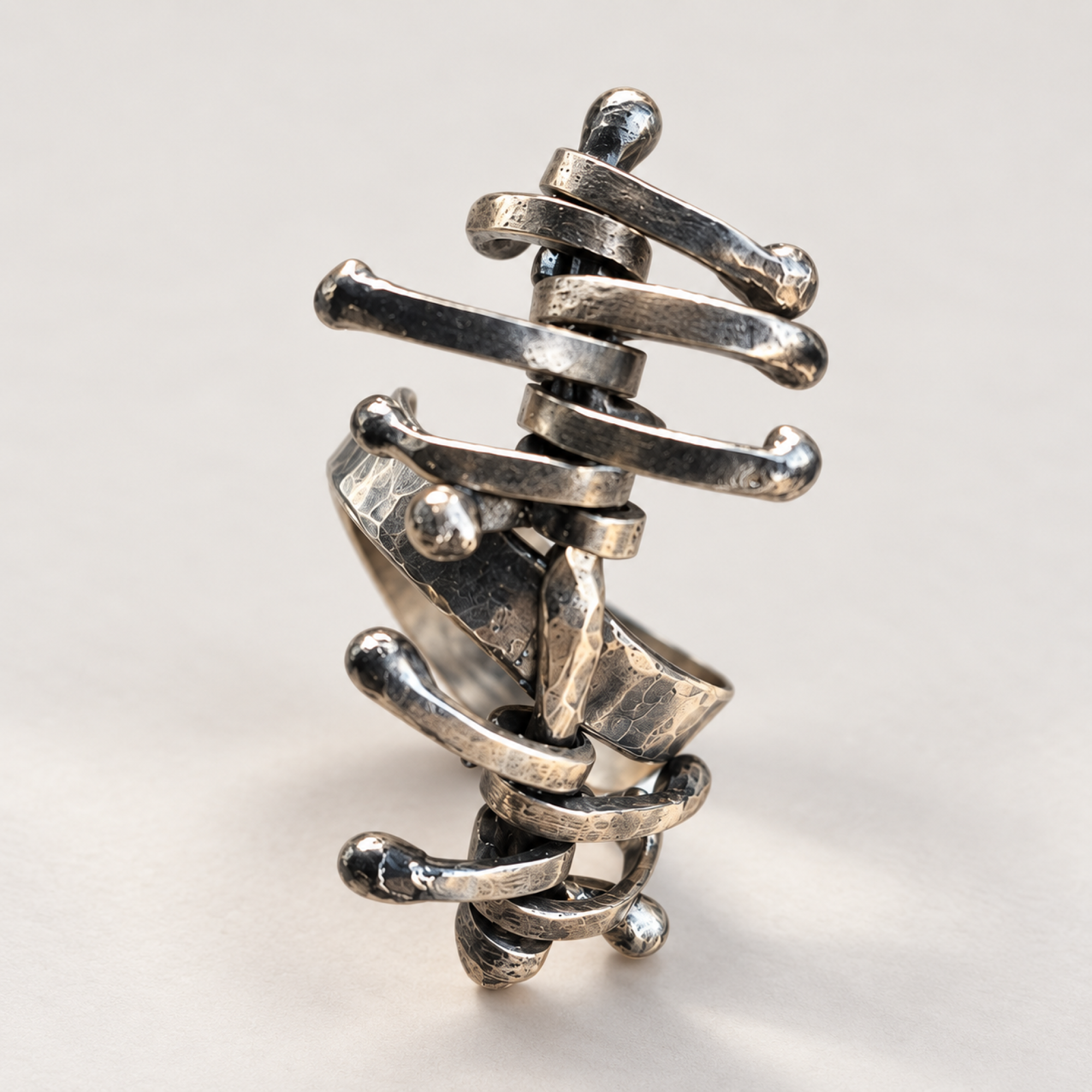 Handmade Articulated Sterling Silver R4ing with Moving Parts | SilverBuds — Image 1 of 10