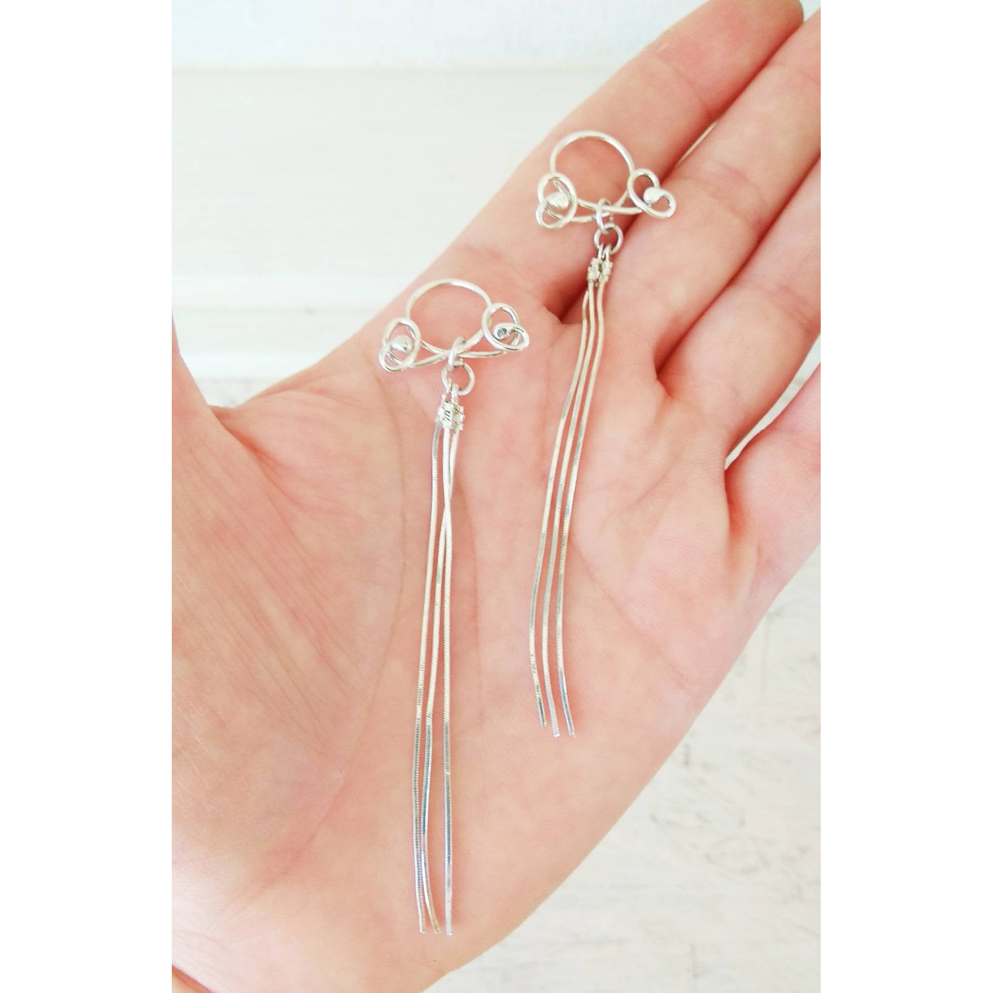 Solid Silver Nipple rings with long chains - Non Piercing Nipple Ring — Image 3 of 9
