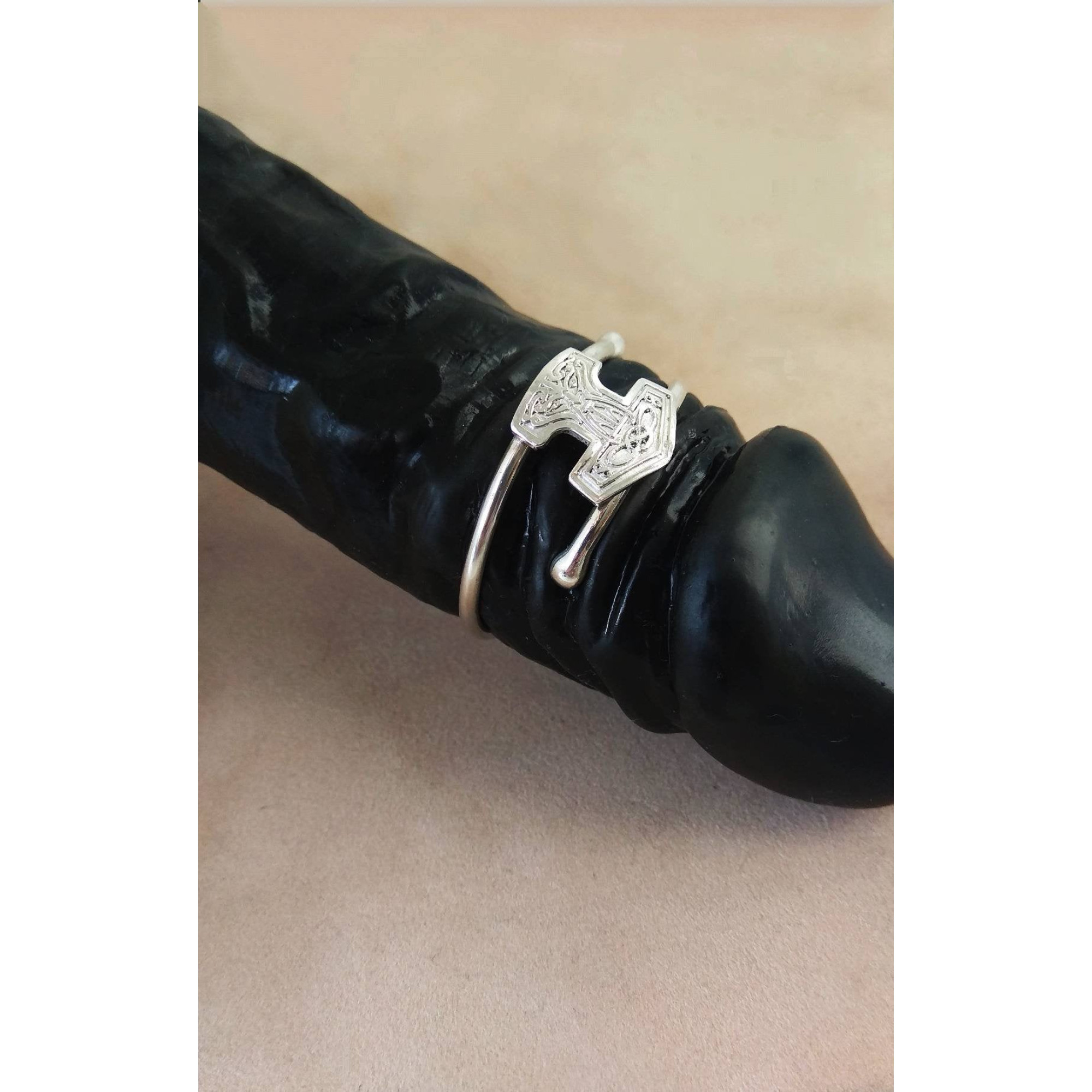 Thor's Hammer Mjolnir Sterling silver cock ring  - Adjustable penis ring - jewelry for mens — Image 2 of 11