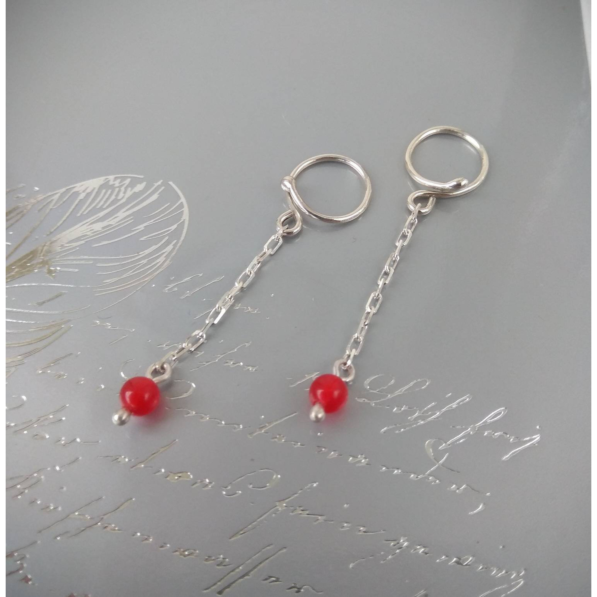 Nipple jewelry Non Piercing Nipple Rings With red quartz beads - Solid sterling Silver - Fake Piercing - gift for wife — Image 7 of 11