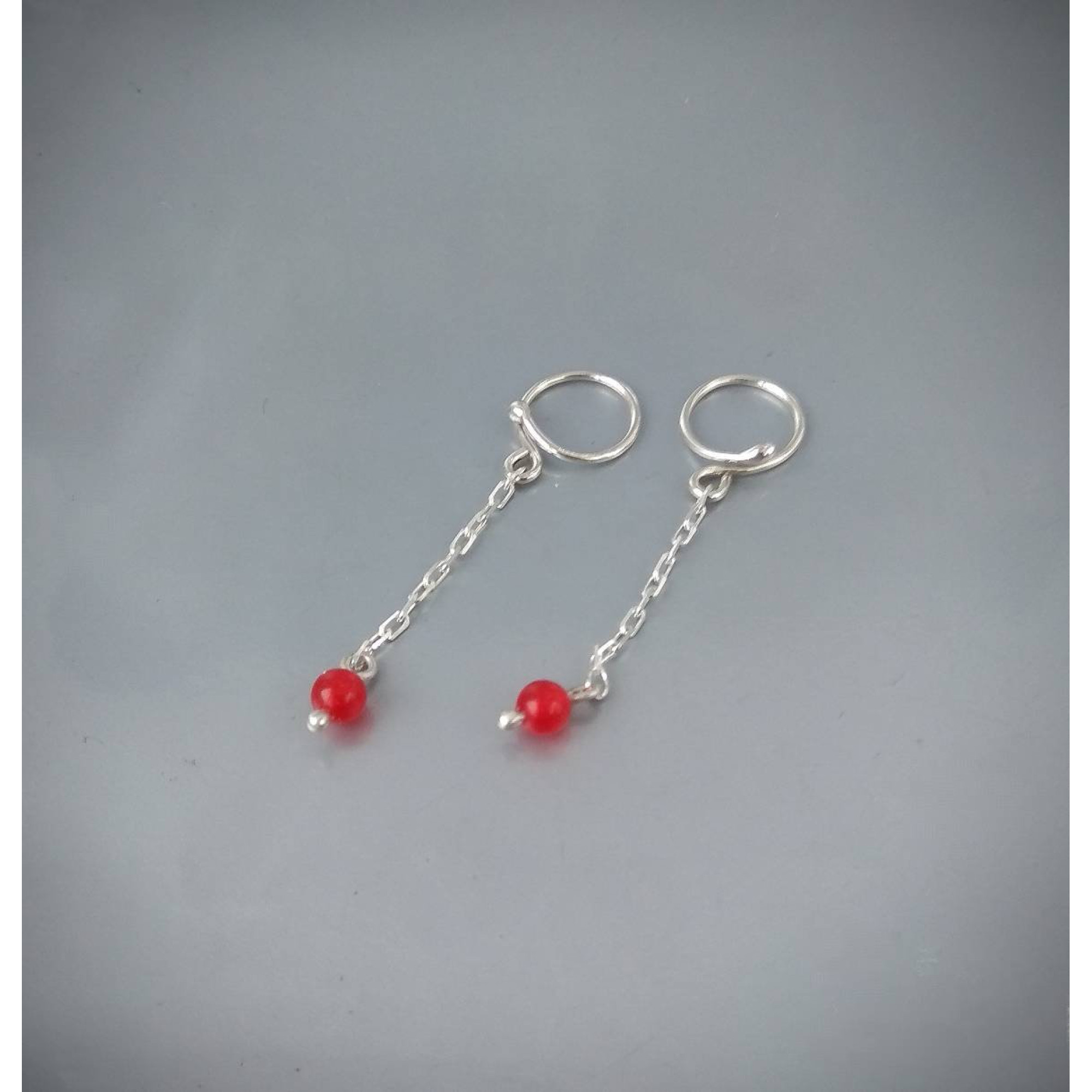 Nipple jewelry Non Piercing Nipple Rings With red quartz beads - Solid sterling Silver - Fake Piercing - gift for wife — Image 2 of 11