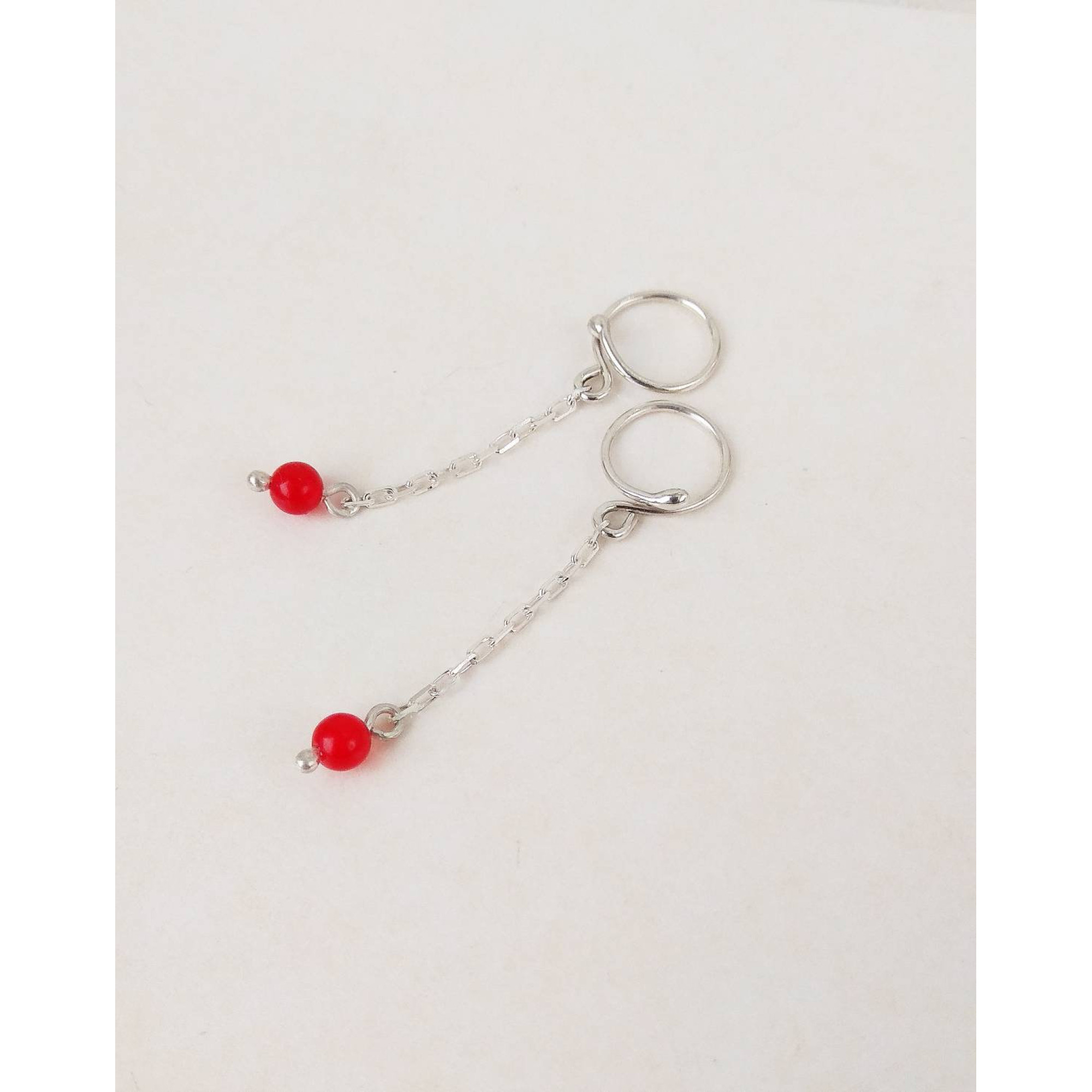 Nipple jewelry Non Piercing Nipple Rings With red quartz beads - Solid sterling Silver - Fake Piercing - gift for wife — Image 4 of 11