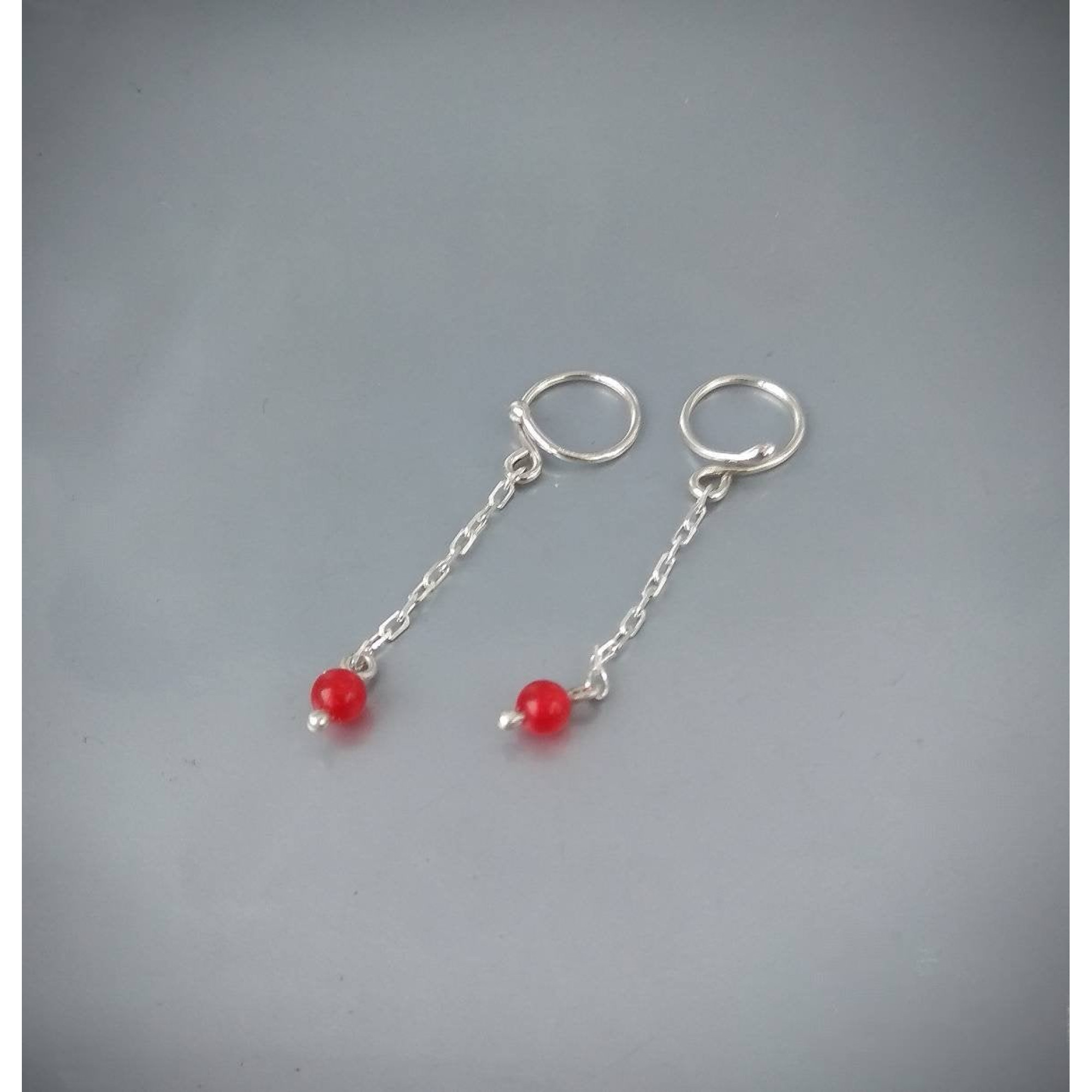Beautiful Non-Piercing Silver Nipple Rings with Red Quartz Beads (Pair) — Image 1 of 11