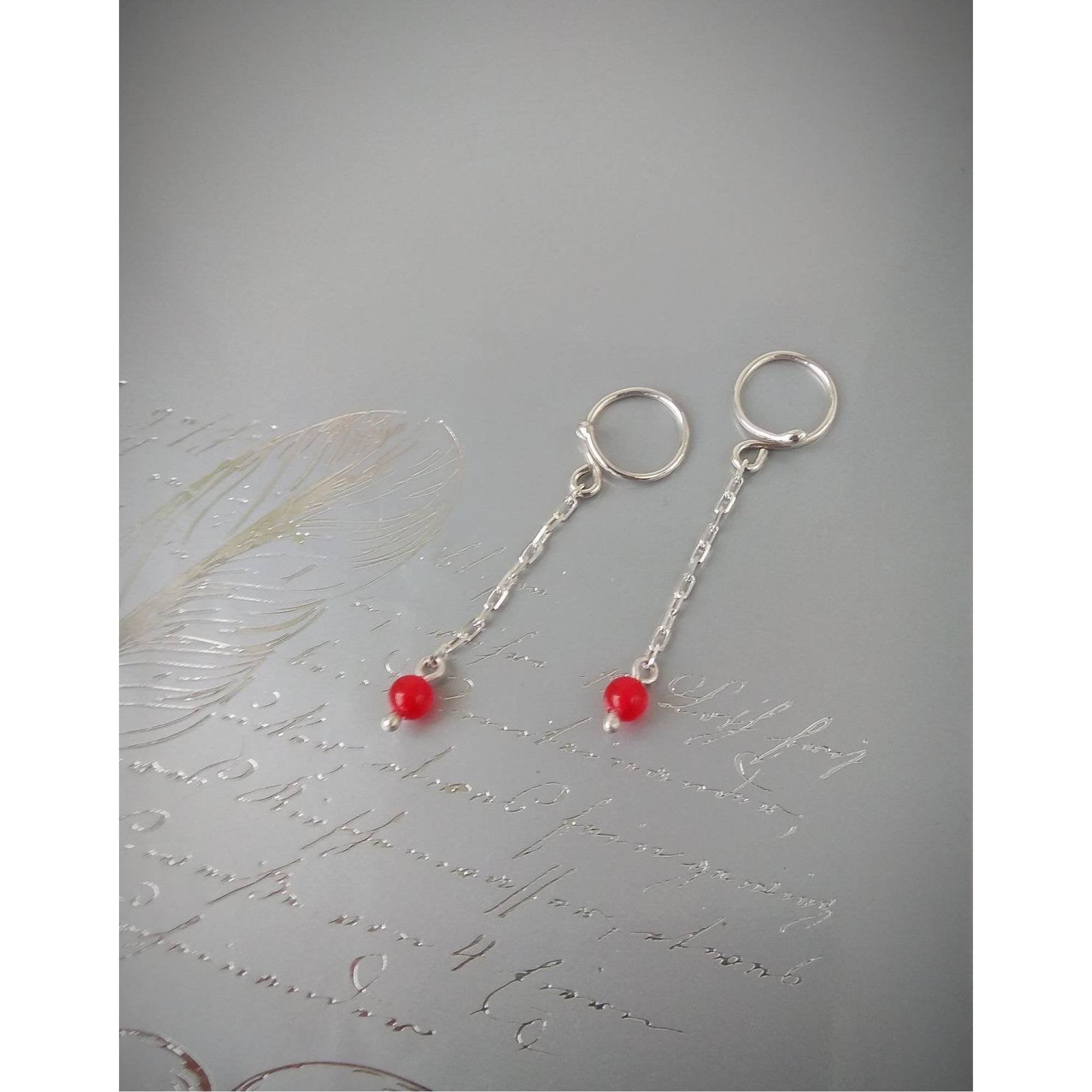 Beautiful Non-Piercing Silver Nipple Rings with Red Quartz Beads (Pair) — Image 10 of 11
