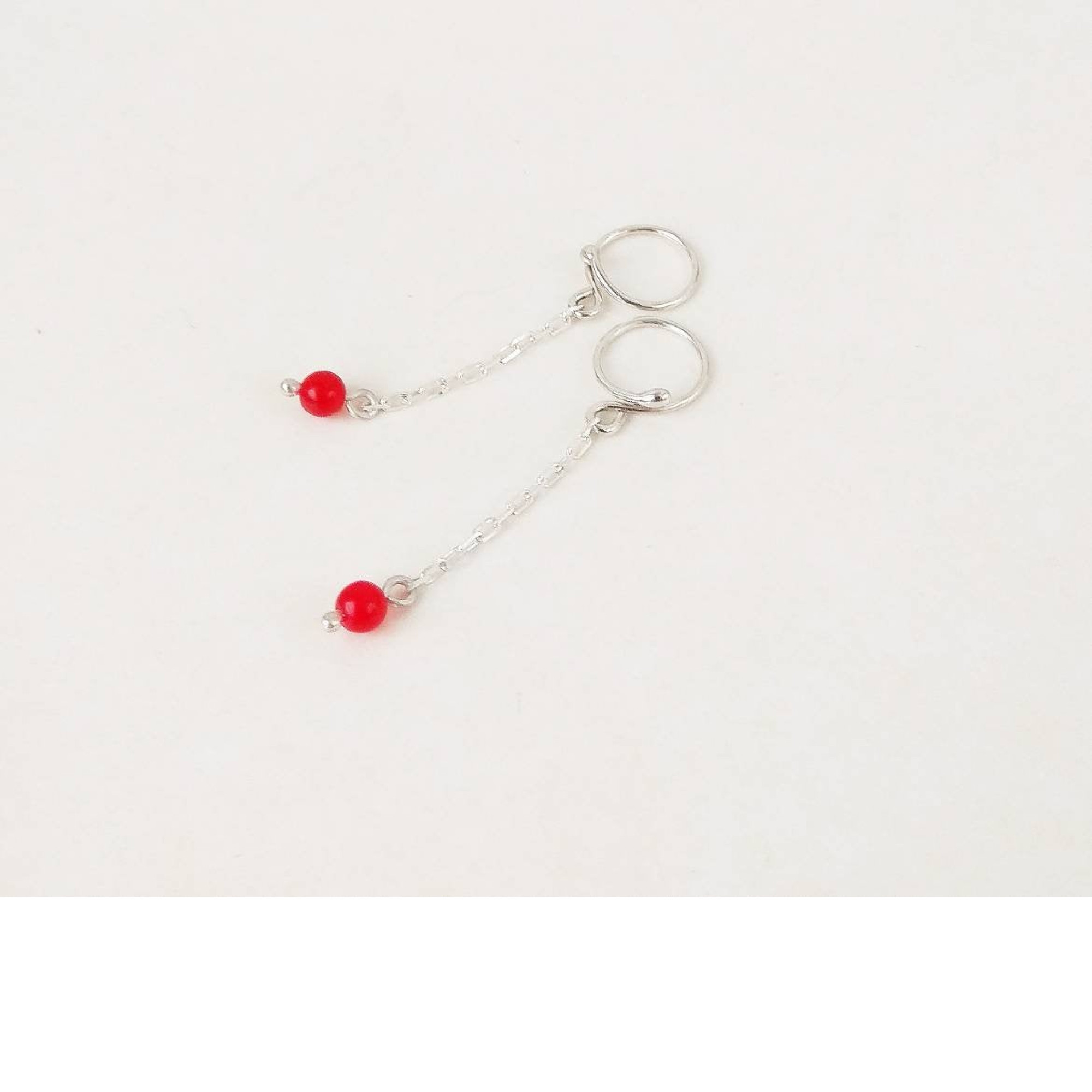 Beautiful Non-Piercing Silver Nipple Rings with Red Quartz Beads (Pair) — Image 11 of 11