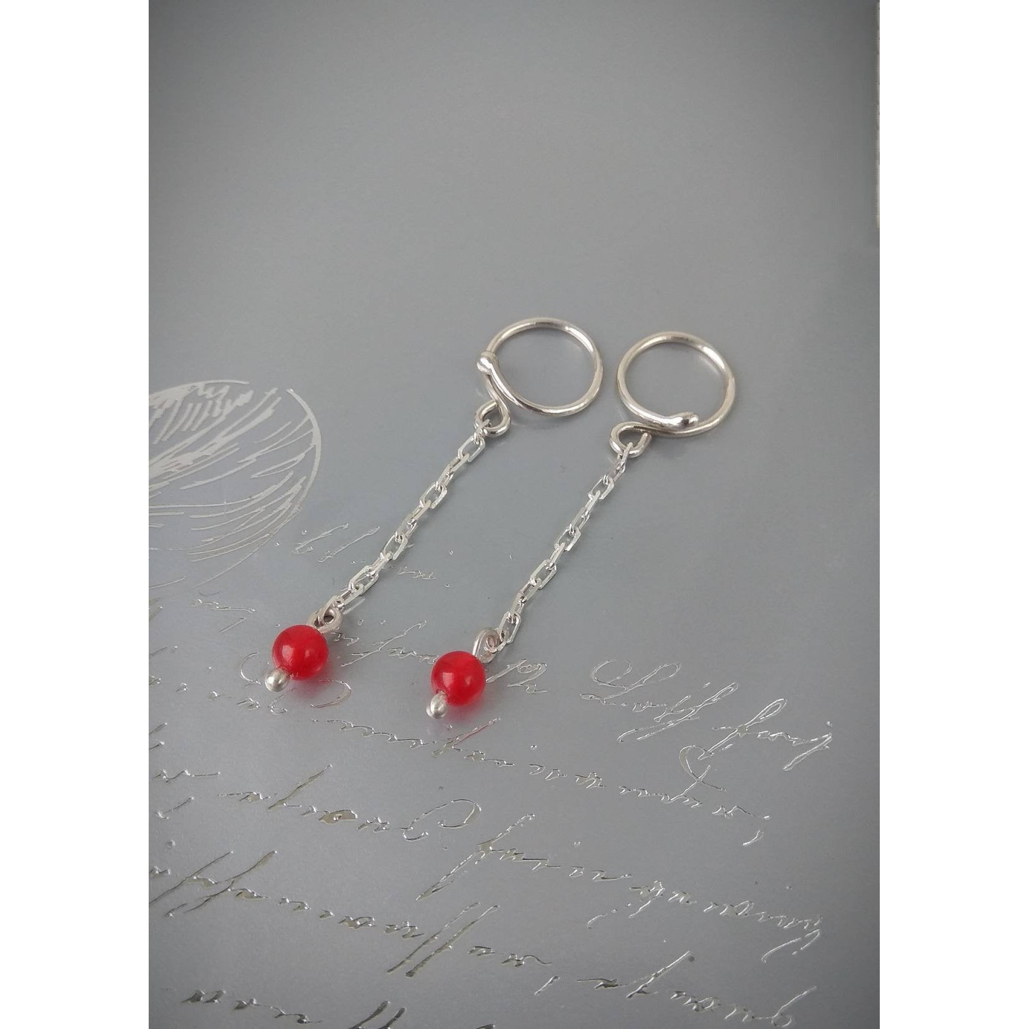 Beautiful Non-Piercing Silver Nipple Rings with Red Quartz Beads (Pair) — Image 8 of 11