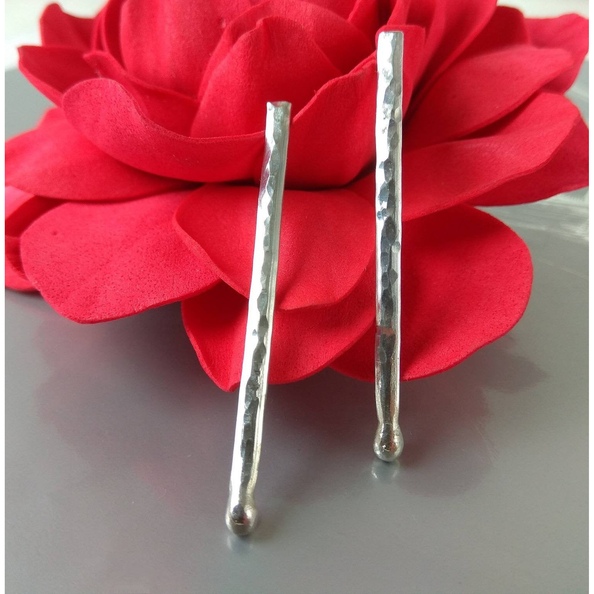 Handmade Sterling silver stud Earrings textured sticks earrings — Image 6 of 8