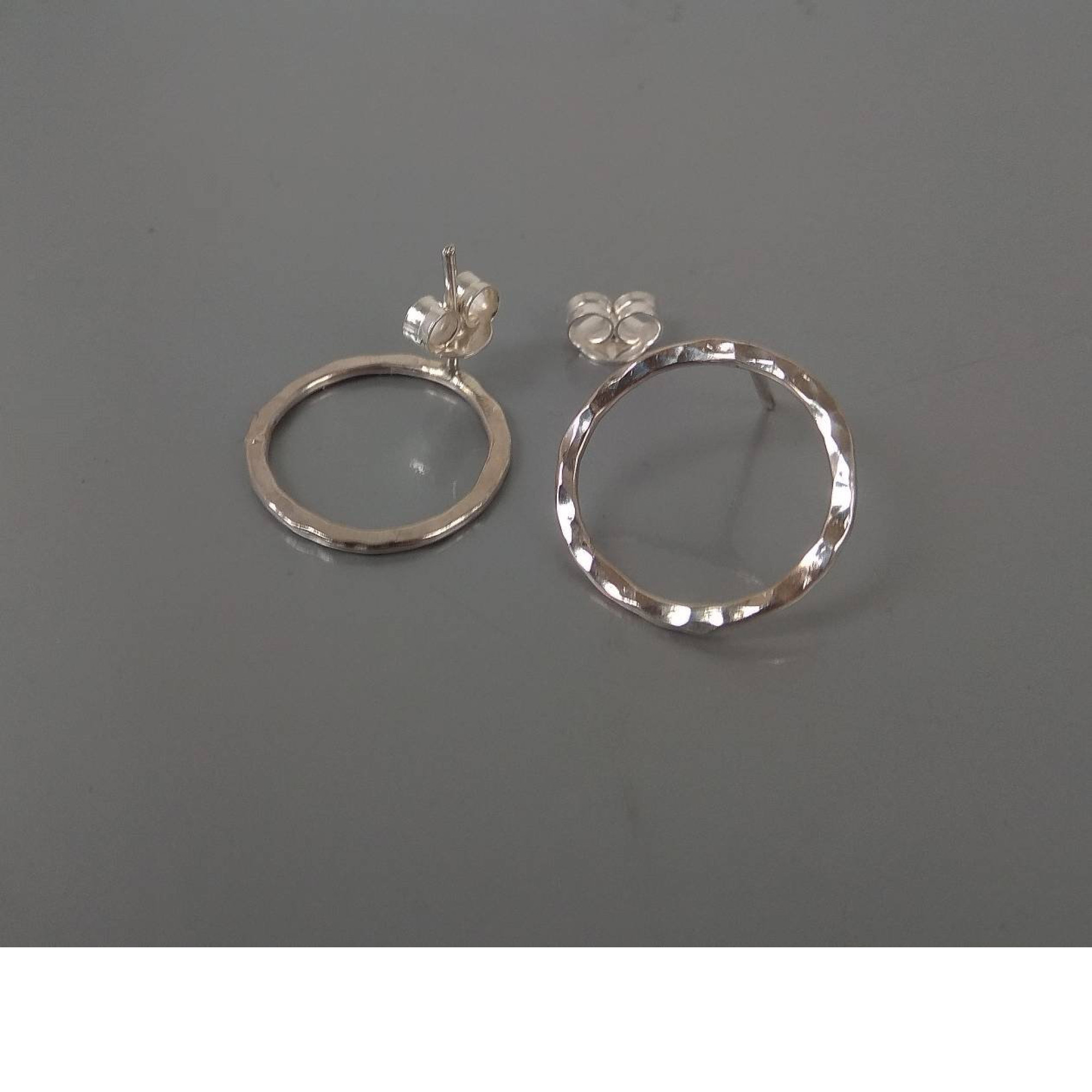 Handmade Open Circle Textured Sterling Silver Stud Earrings — Image 5 of 7