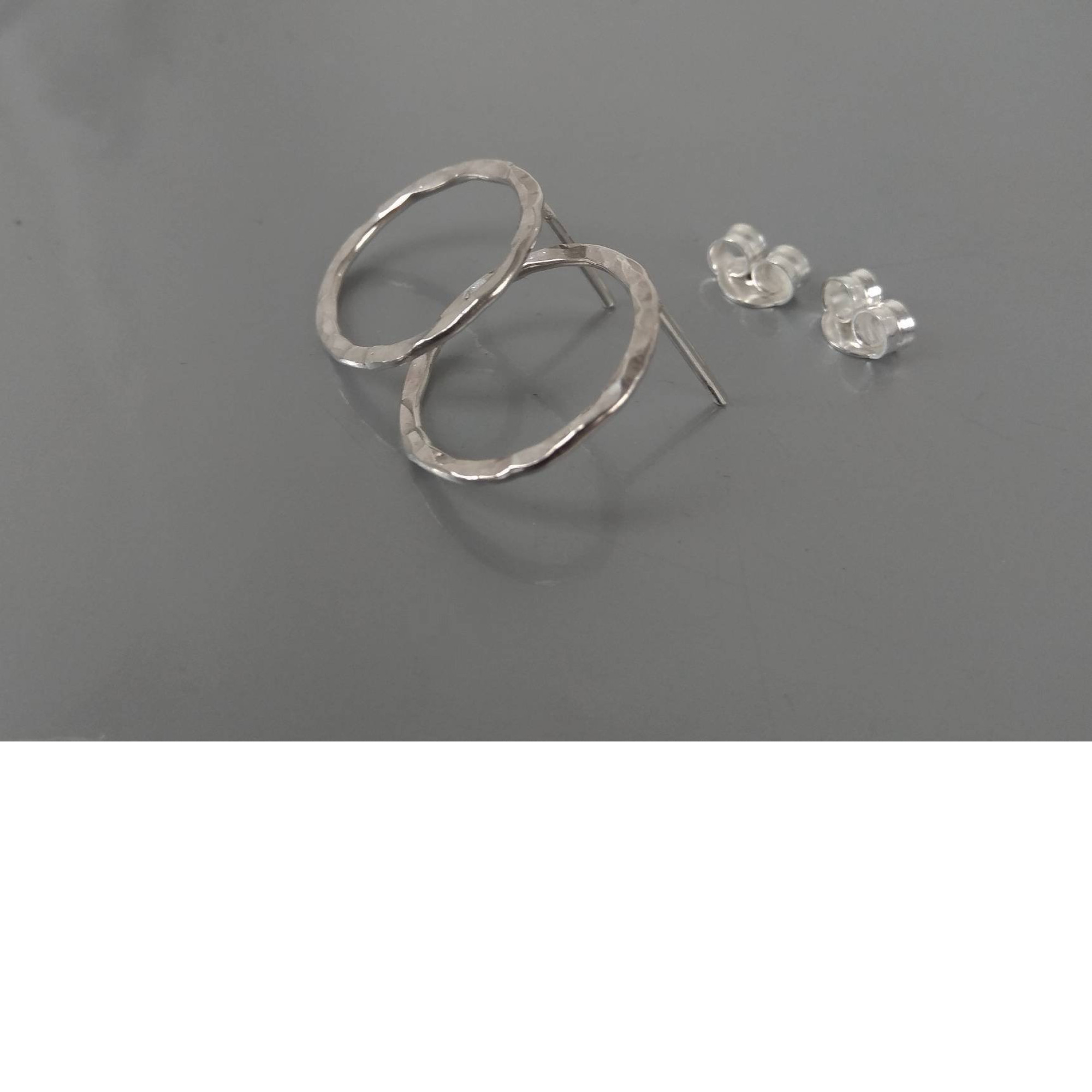 Handmade Open Circle Textured Sterling Silver Stud Earrings — Image 4 of 7
