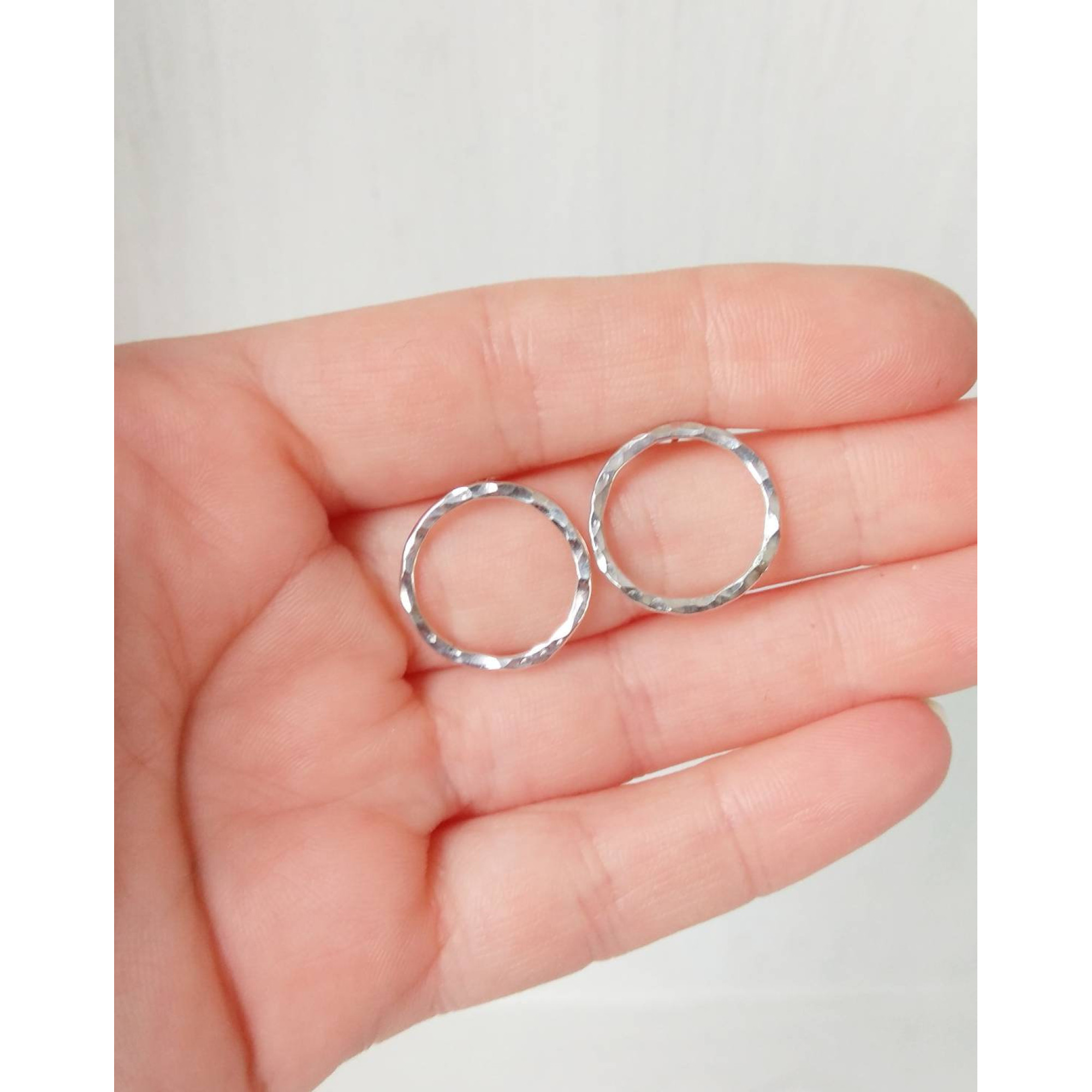 Handmade Open Circle Textured Sterling Silver Stud Earrings — Image 2 of 7