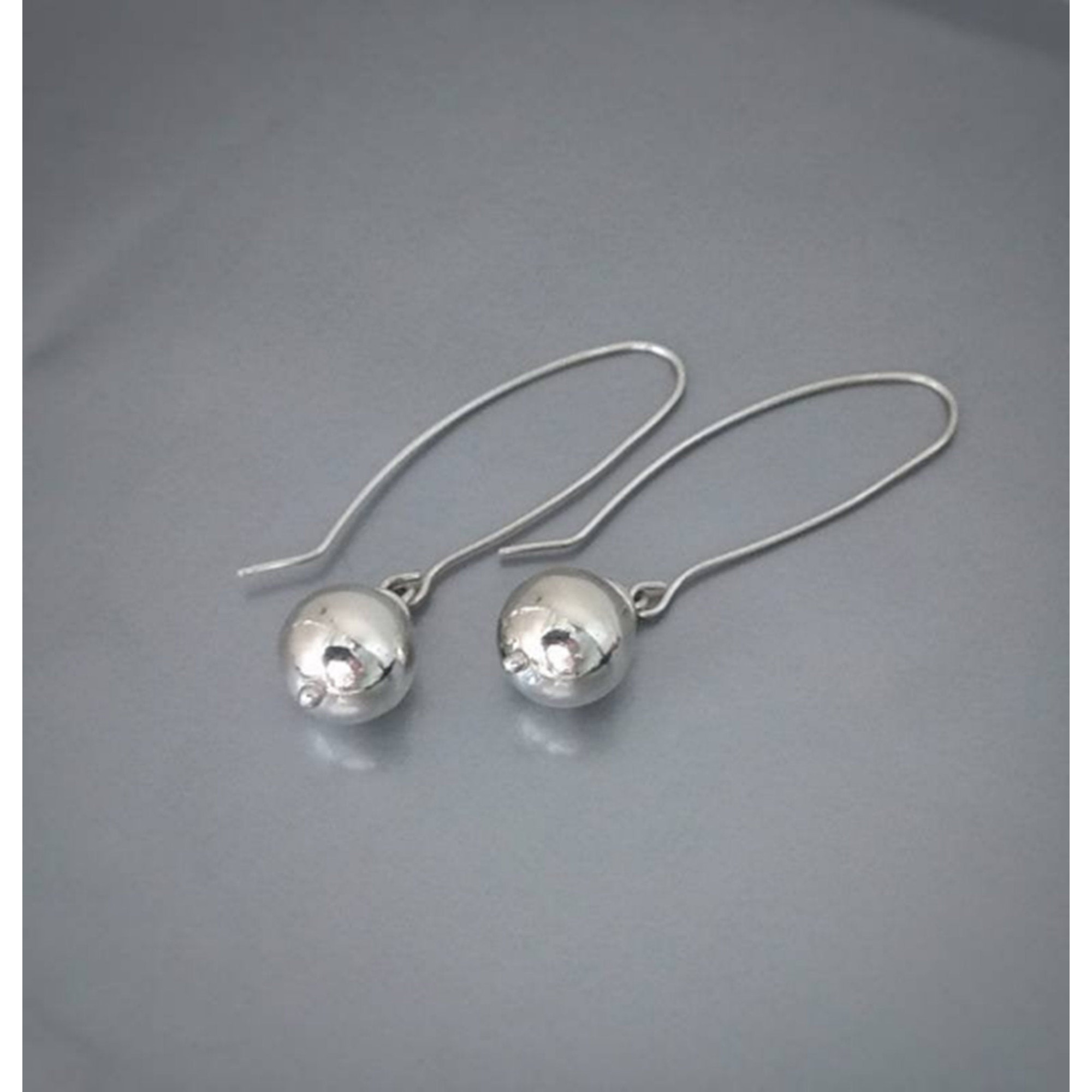 Long earrings Sparkly silver balls 10mm  shining beads minimalist style earrings bridesmaid unique earrings — Image 1 of 6