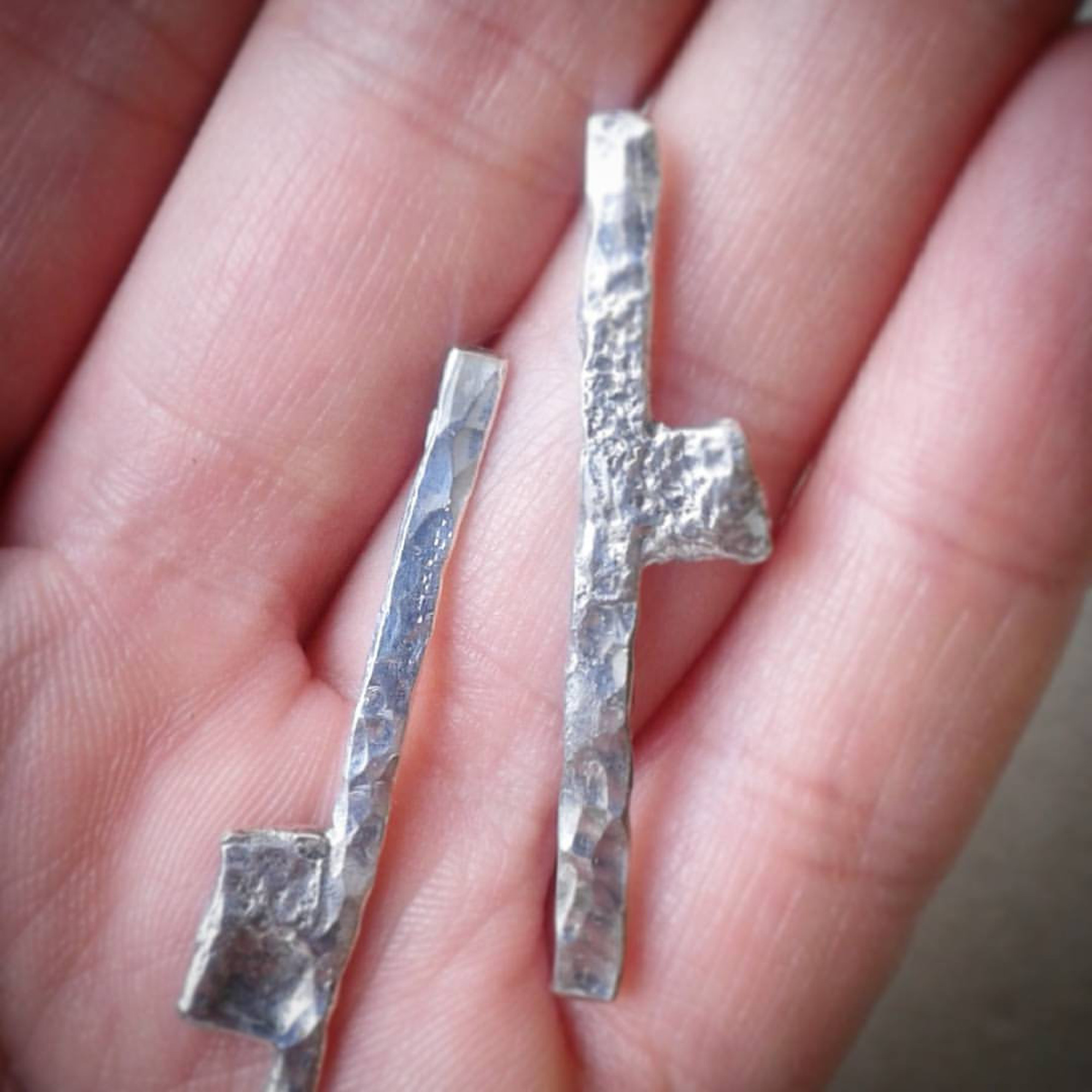 Handmade Silver Asymmetric earrings mismatched earrings oxidized silver Earrings Silver Post earrings unique earrings distressed earrings — Image 4 of 4