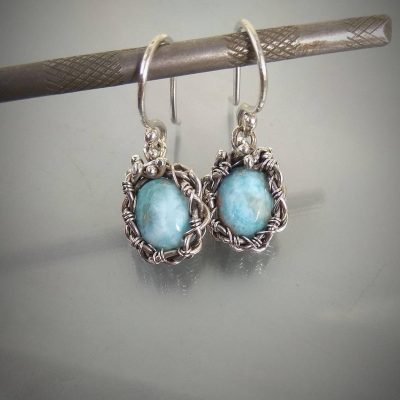 Silver Wire wrap earrings with  larimar