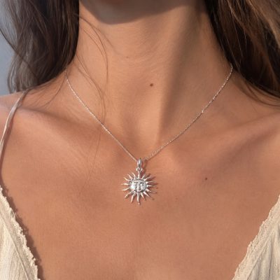 Handmade Silver Sun Pendant Necklace – Sterling Silver with 45cm Chain