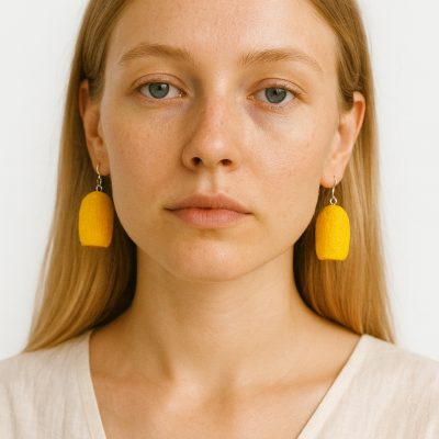 Handmade Yellow Boho Earrings from Silkworm Cocoons | Eco Jewelry with Silver Hooks