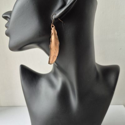 Copper Feather Earrings – Electroformed | 6 cm | Handmade by SilverBuds