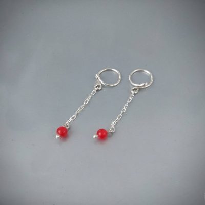Silver Non-Piercing Nipple Rings with Red Quartz Beads & Silver Chains